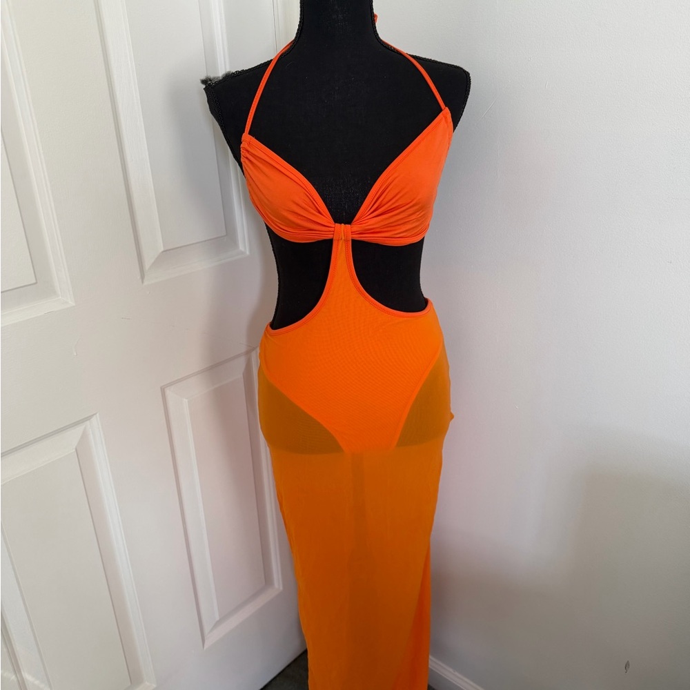 Vibrant Orange Cut-Out Maxi Dress